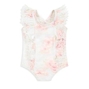 18-24M | Baby girl white floral ruffle swimsuit